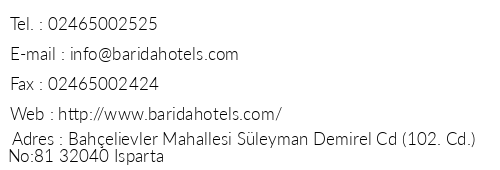 Barida Hotel telefon numaralar, faks, e-mail, posta adresi ve iletiim bilgileri